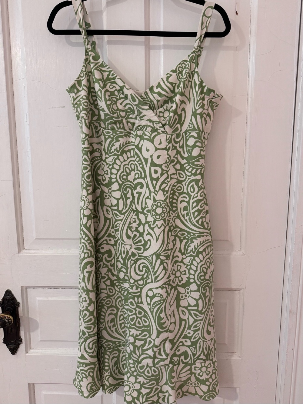 Ann Taylor Green and White Patterned Slip Midi Dress